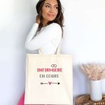 Tote bag infirmière en cours cœur