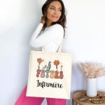 Tote bag future infirmière fleurs boho style