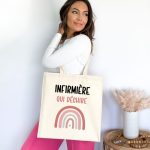 Tote bag infirmière qui dechire arc-en-ciel