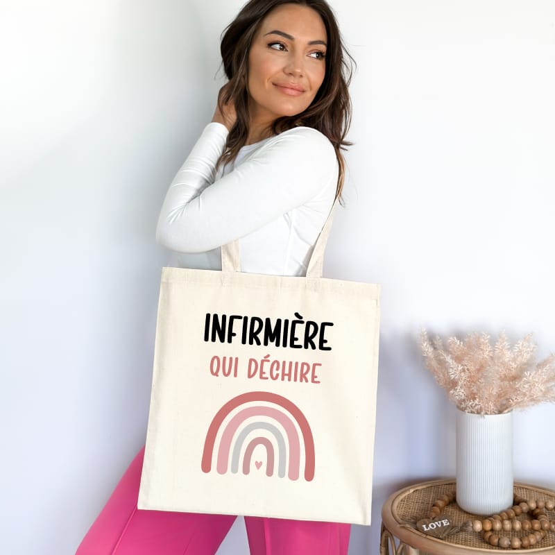 tote bag infirmiere qui dechire arc en ciel femme