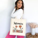 Tote bag infirmière qui déchire fleurs boho style