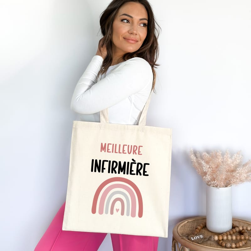 tote bag meilleure infirmiere arc en ciel femme