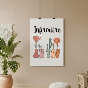 affiche infirmière au top bohème fleurs boho
