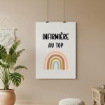 affiche infirmière au top boho style bohème arc-en-ciel