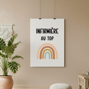 affiche infirmière au top boho style bohème arc-en-ciel