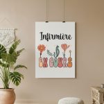 affiche infirmière en cours bohème fleurs boho