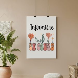 affiche infirmière en cours bohème fleurs boho