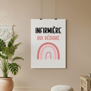 affiche infirmière qui déchire arc-en-ciel