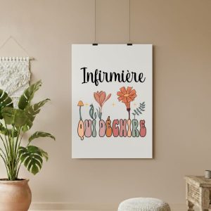 affiche infirmière qui déchire bohème fleurs boho