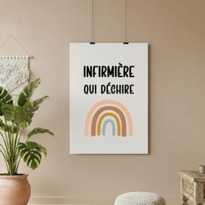 affiche infirmière qui déchire boho style bohème arc-en-ciel