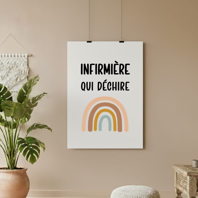 affiche infirmière qui déchire boho style bohème arc-en-ciel