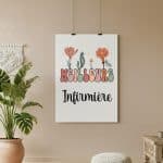 affiche meilleure infirmière bohème fleurs boho