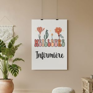 affiche meilleure infirmière bohème fleurs boho