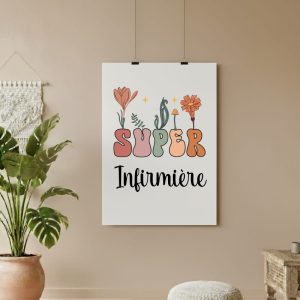 affiche super infirmière bohème fleurs boho
