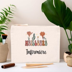 Pochette meilleure infirmière fleurs boho style