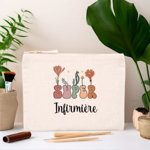 Pochette super infirmière fleurs boho style