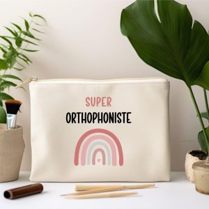 pochette super orthophoniste arc-en-ciel femme