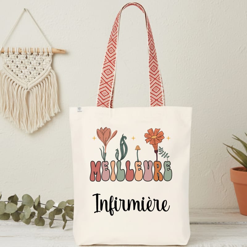 sac meilleure infirmière bohème fleurs boho