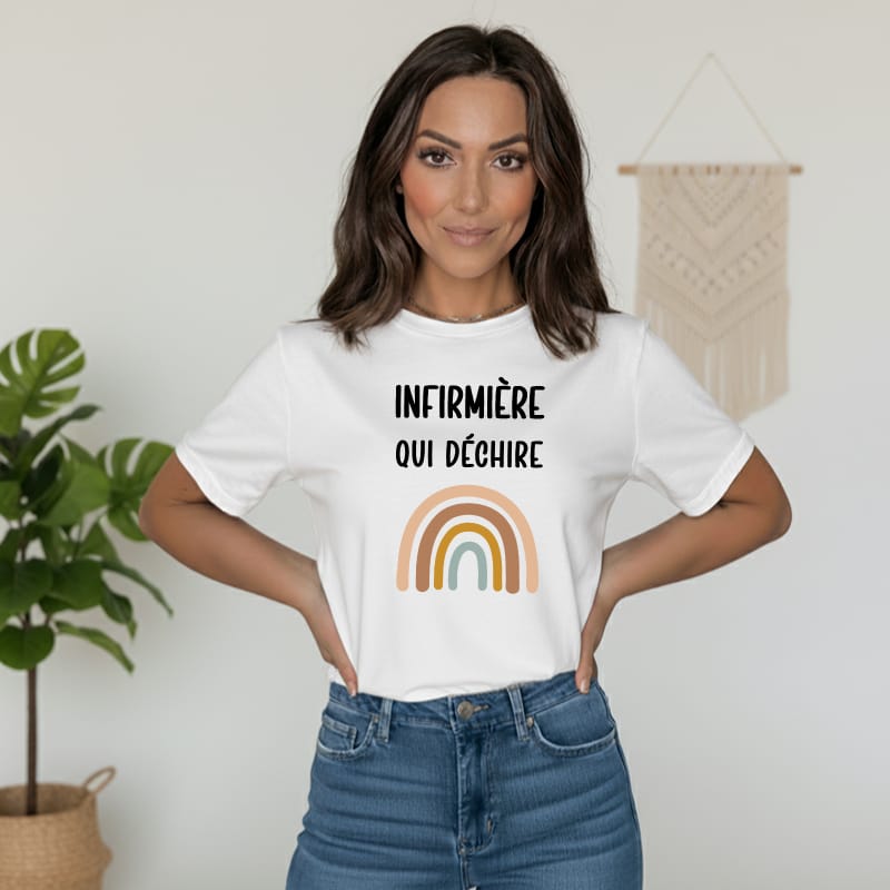 t-shirt infirmière qui déchire boho style boheme arc-en-ciel