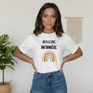 t-shirt meilleure infirmière boho style boheme arc-en-ciel