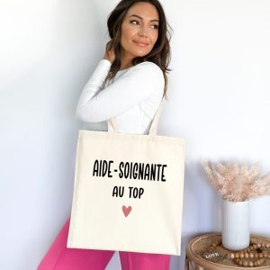 Tote bag aide-soignante au top cœur femme
