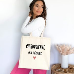 Tote bag chirurgienne qui déchire cœur femme