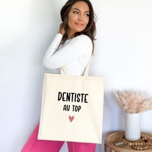 Tote bag dentiste au top cœur femme