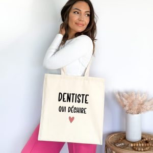 Tote bag dentiste qui déchire cœur femme