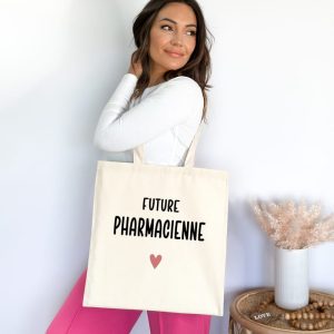 Tote bag future pharmacienne cœur femme