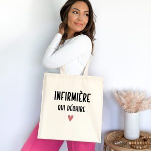 Tote bag infirmière qui dechire cœur