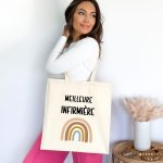 tote bag meilleure infirmière boho style bohème arc-en-ciel