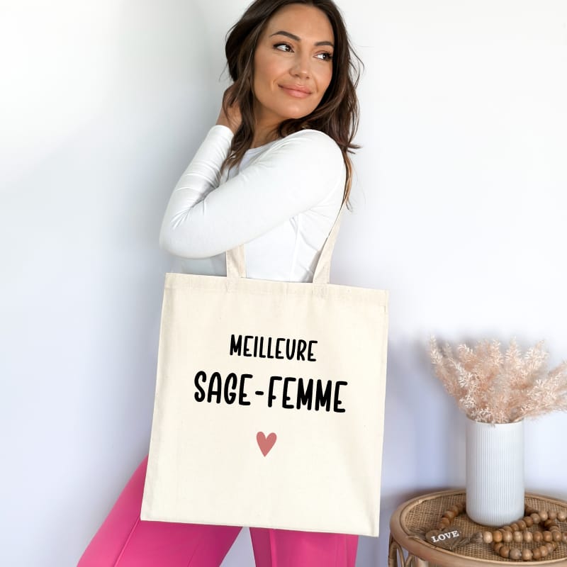 Tote bag meilleure sage-femme cœur femme
