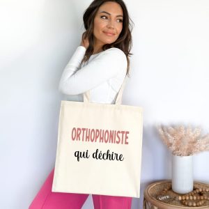 Tote bag orthophoniste qui déchire femme