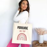 Tote bag podologue au top arc-en-ciel femme