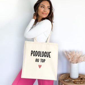 Tote bag podologue au top cœur femme