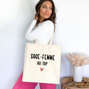 Tote bag sage-femme au top cœur femme