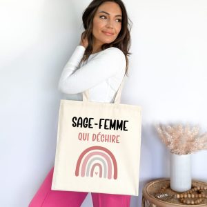 Tote bag sage-femme qui déchire arc-en-ciel femme
