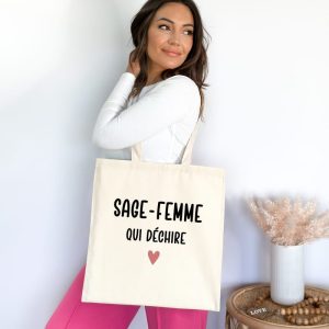 Tote bag sage-femme qui déchire cœur femme