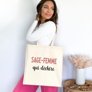 Tote bag sage-femme qui déchire femme