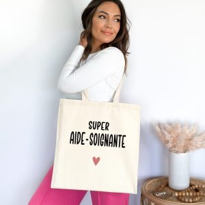 Tote bag super aide-soignante cœur femme