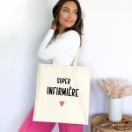 Tote bag super infirmière cœur