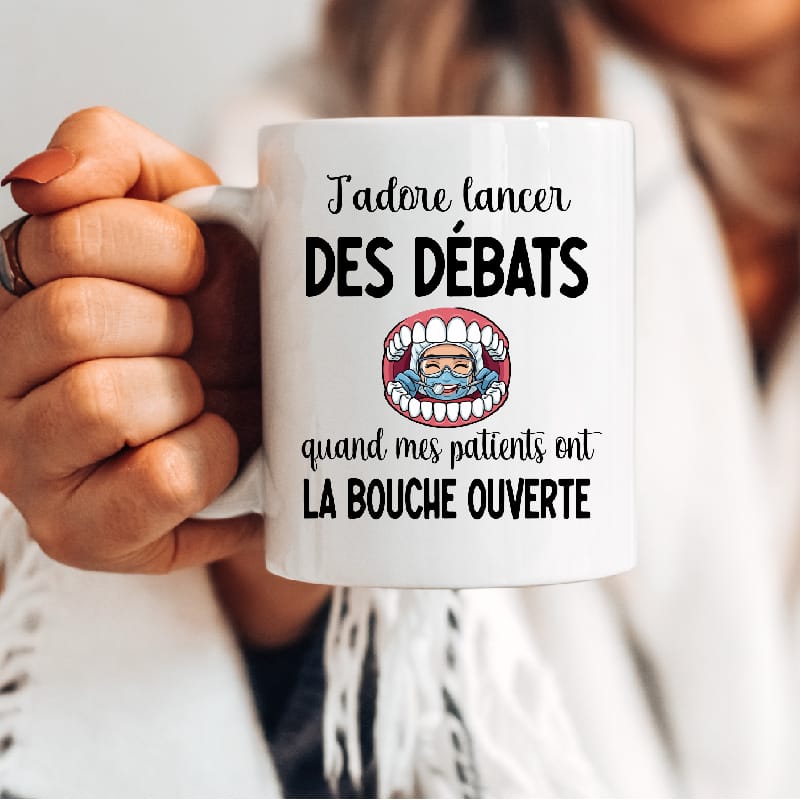 Mug dentiste drôle lancer débats patients bouche ouverte